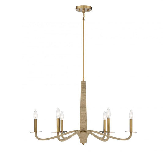 Savoy House Cannon 6-Light Chandelier Warm Brass and Rope