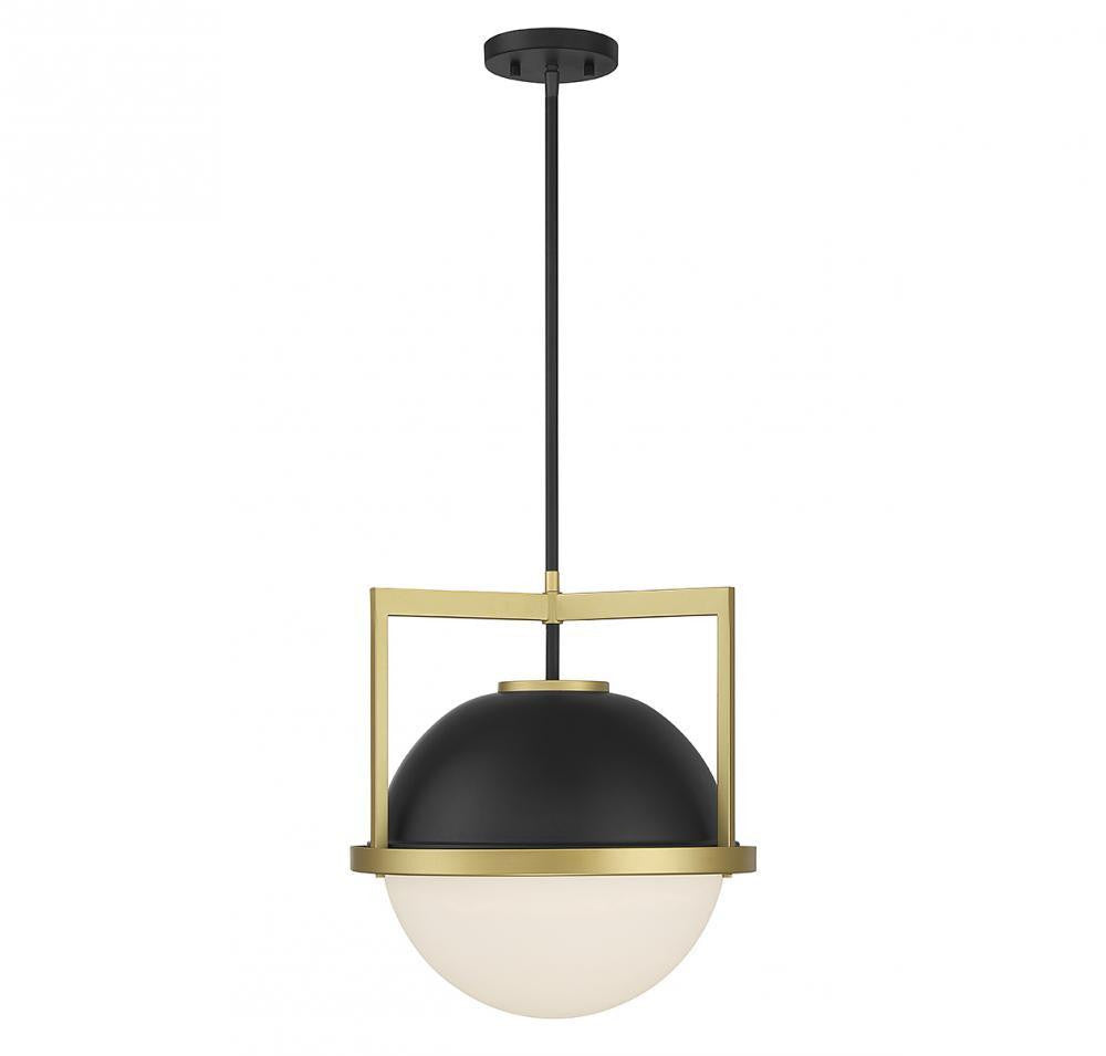 Savoy House Carlysle Pendant, 1-Light, Matte Black with Warm Brass, Glass Shade, 15"W (7-4600-1-143 ALTN1)