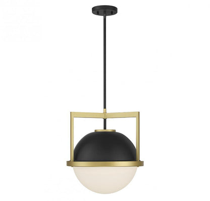 Savoy House Carlysle Pendant, 1-Light, Matte Black with Warm Brass, Glass Shade, 15"W (7-4600-1-143 ALTN1)