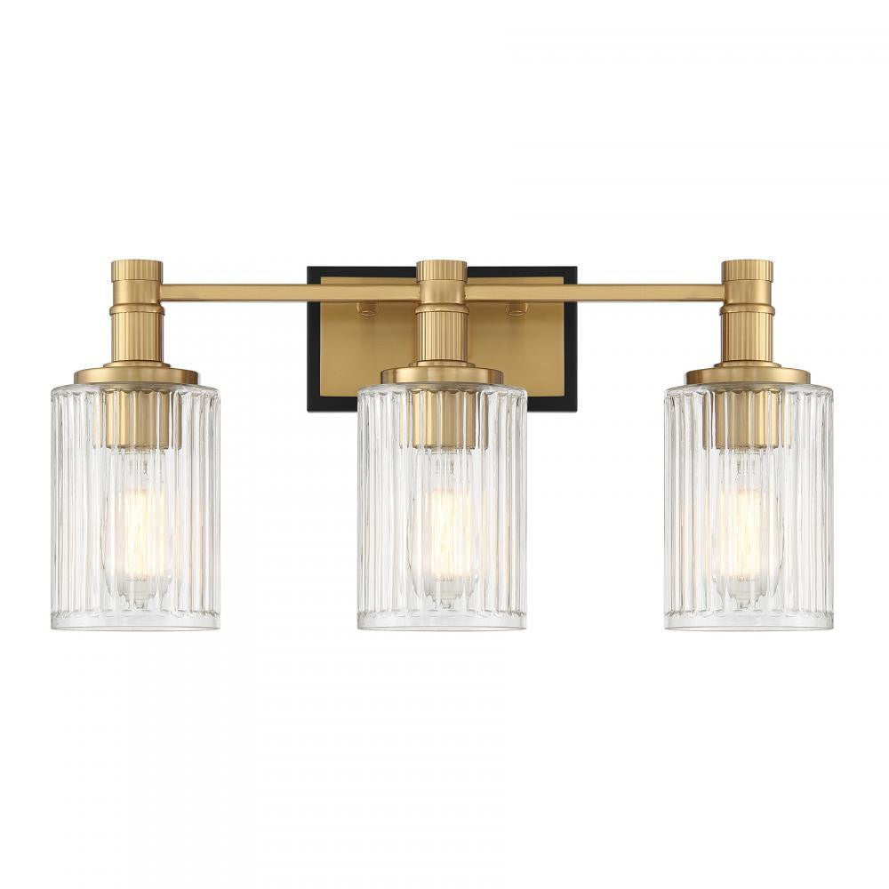 Savoy House Concord 3-Light Bathroom Vanity Light Matte Black with Warm Brass