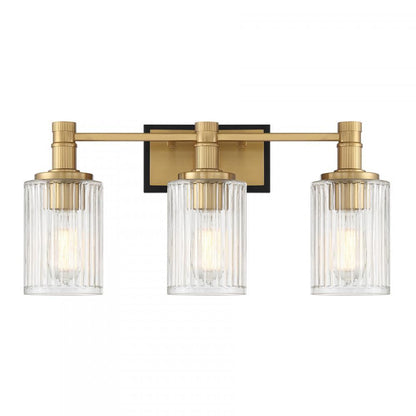 Savoy House Concord 3-Light Bathroom Vanity Light Matte Black with Warm Brass