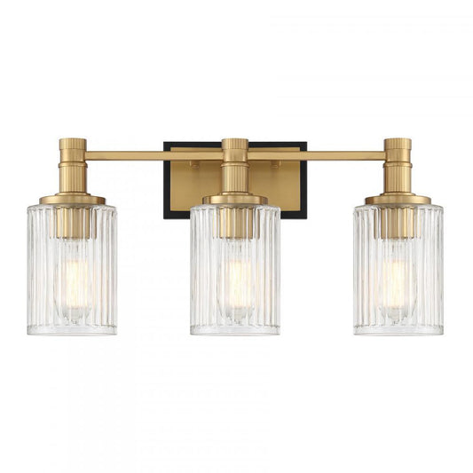 Savoy House Concord 3-Light Bathroom Vanity Light Matte Black with Warm Brass
