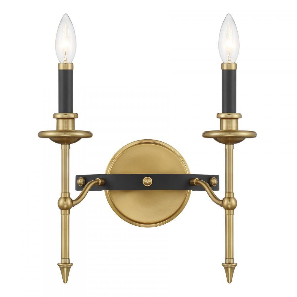Savoy House Consulate 2-Light Wall Sconce Matte Black and Warm Brass