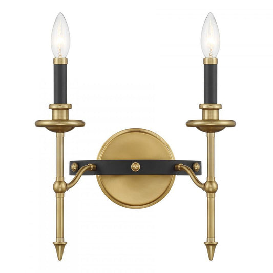 Savoy House Consulate 2-Light Wall Sconce Matte Black and Warm Brass