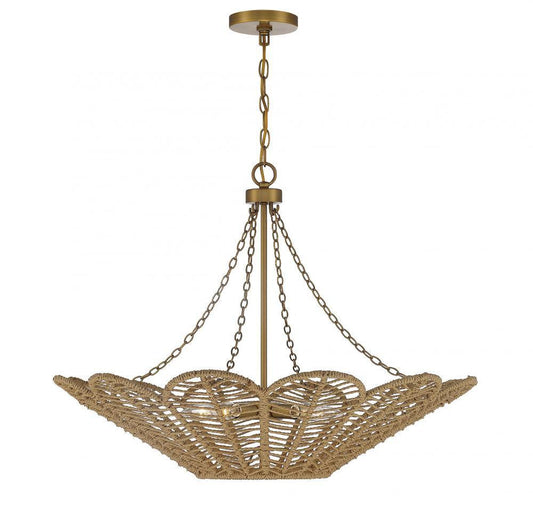 Savoy House Cyperas 5-Light Pendant Warm Brass and Rope