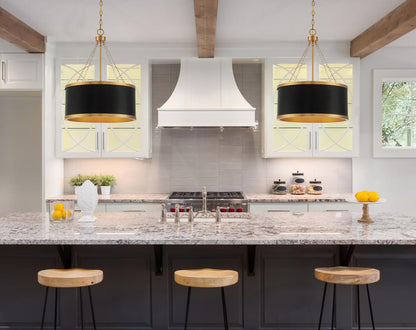 Savoy House Delphi Pendant, 6-Light, Black with Warm Brass Accents, Metal Shade, 25"H (7-188-6-143 AHV0F)