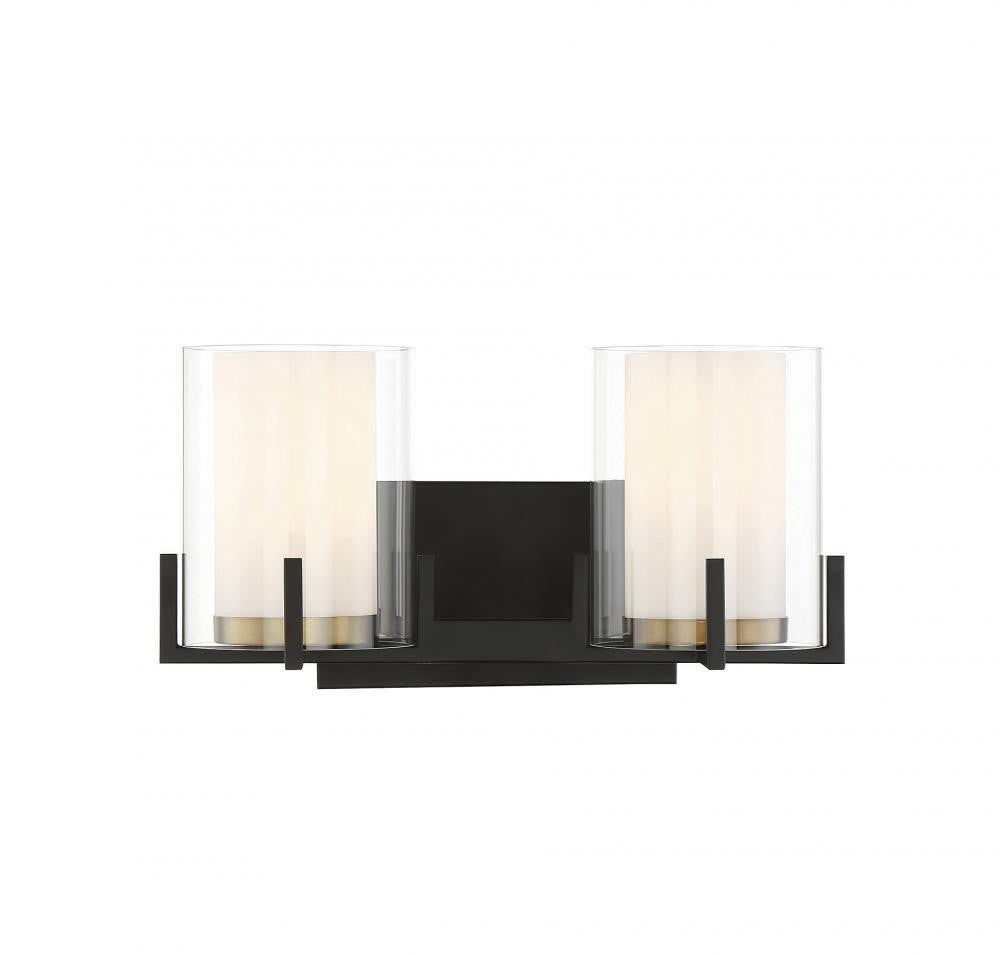 Savoy House Eaton 2-Light Bath Vanity Matte Black with Warm Brass Accents