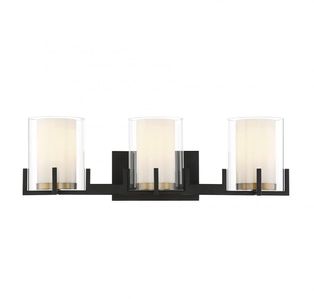 Savoy House Eaton 3-Light Bath Vanity Matte Black with Warm Brass Accents