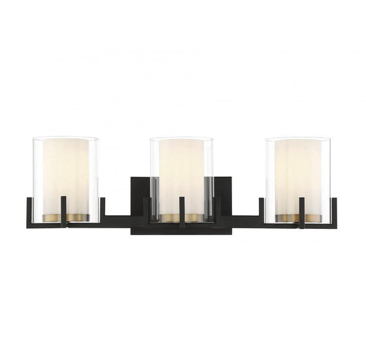 Savoy House Eaton 3-Light Bath Vanity Matte Black with Warm Brass Accents