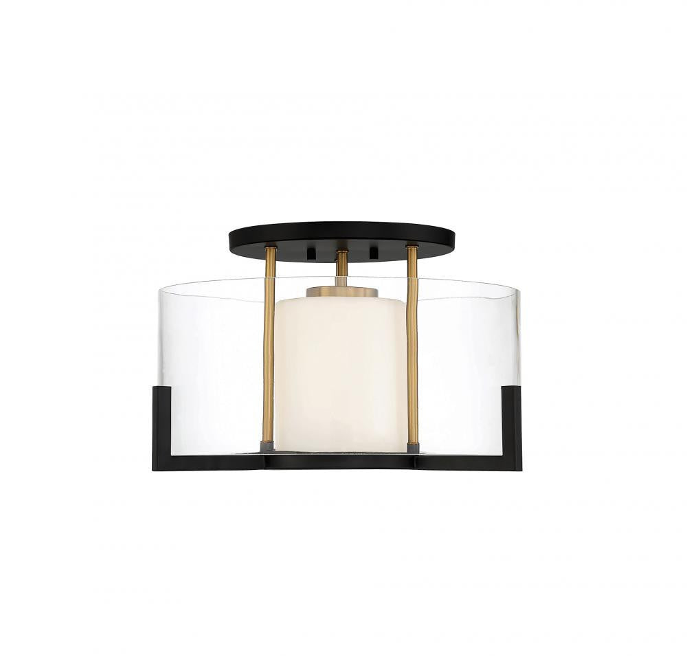 Savoy House Eaton Semi-Flush Mount Matte Black with Warm Brass Accents