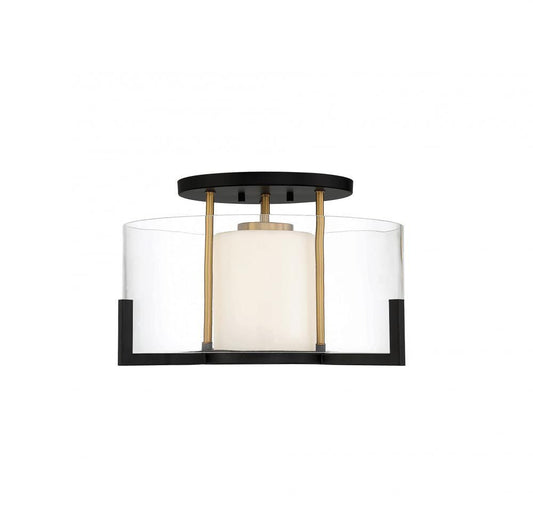 Savoy House Eaton Semi-Flush Mount Matte Black with Warm Brass Accents