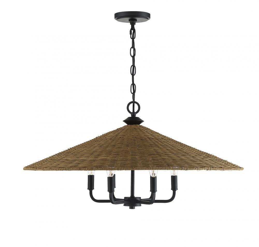 Savoy House Eman 6-Light Pendant Matte Black with Dark Rattan