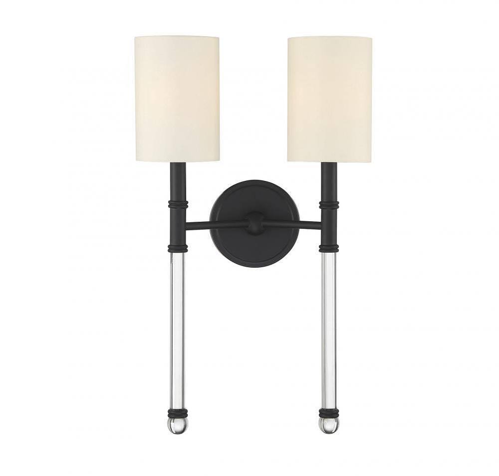 Savoy House Fremont Wall Sconce, 2-Light, Matte Black, Soft White Shade, 21"H (9-103-2-89 ALPT5)
