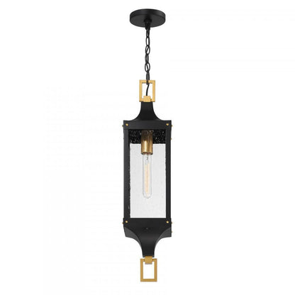 Savoy House Glendale 1-Light Outdoor Hanging Lantern Matte Black and Weathered Brushed Brass