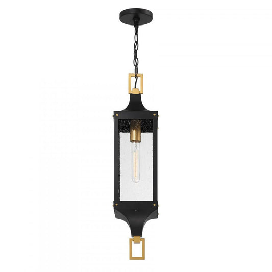 Savoy House Glendale 1-Light Outdoor Hanging Lantern Matte Black and Weathered Brushed Brass