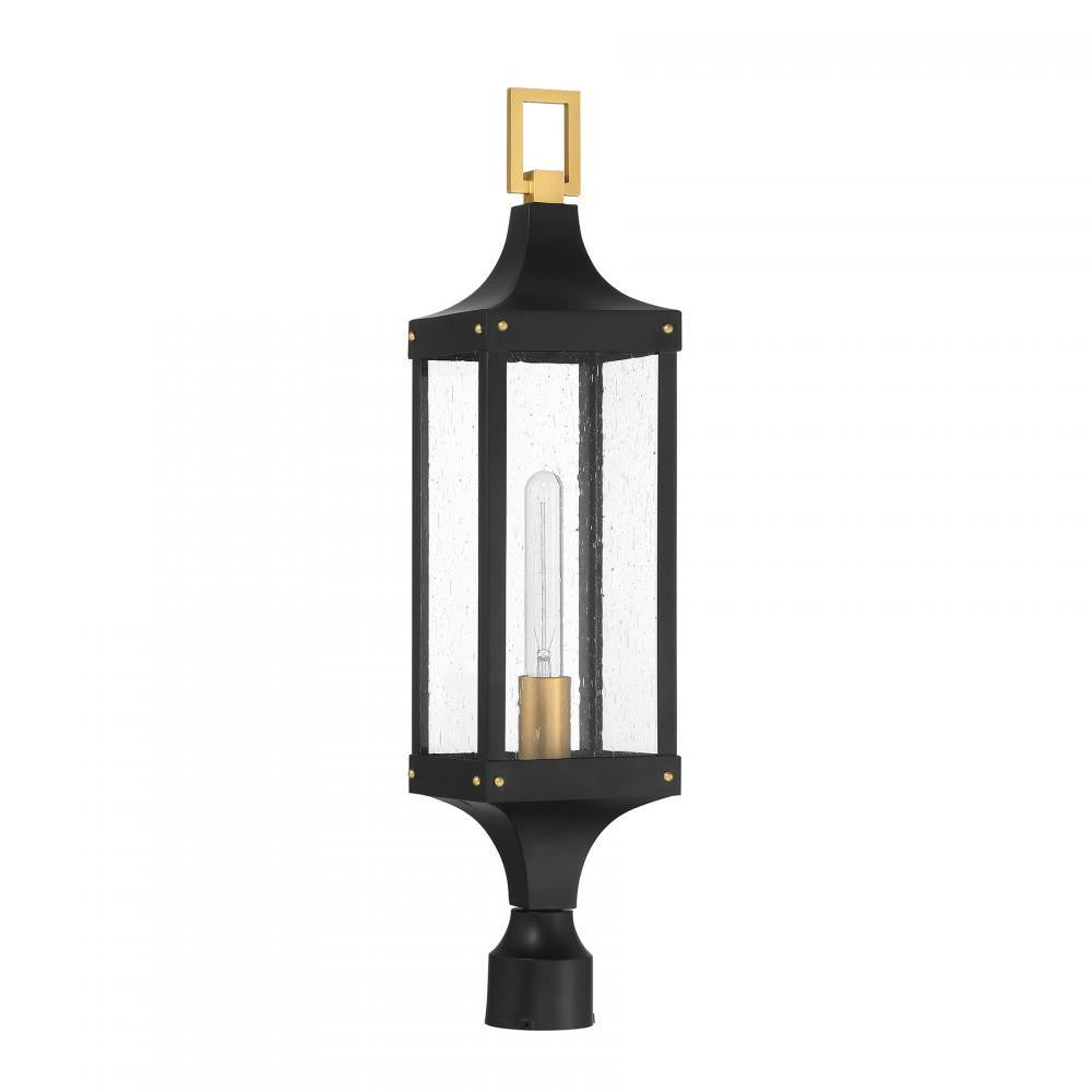 Savoy House Glendale 1-Light Outdoor Post Lantern Matte Black and Weathered Brushed Brass