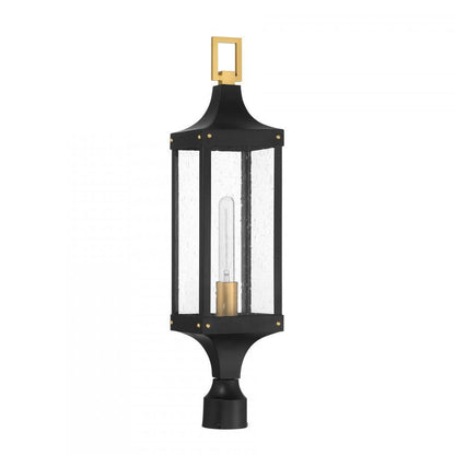 Savoy House Glendale 1-Light Outdoor Post Lantern Matte Black and Weathered Brushed Brass