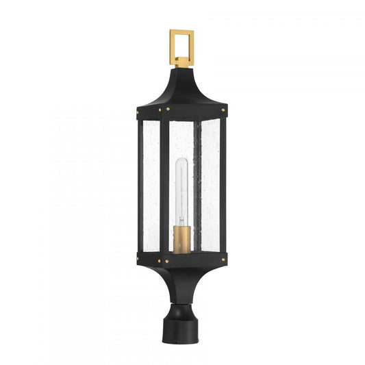 Savoy House Glendale 1-Light Outdoor Post Lantern Matte Black and Weathered Brushed Brass