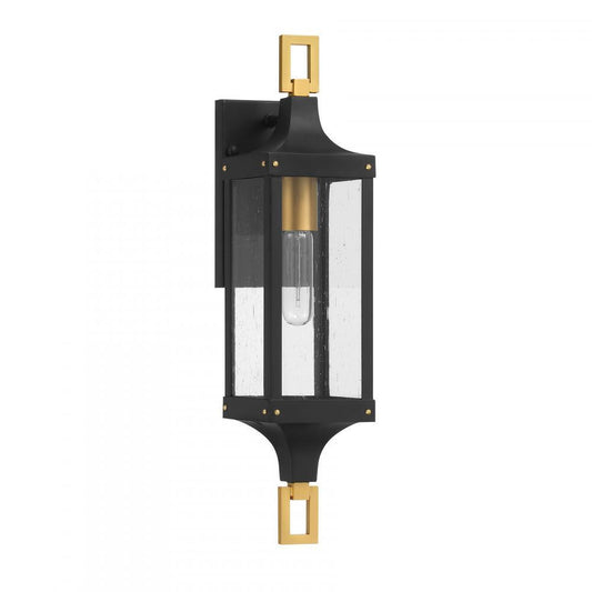 Savoy House Glendale 1-Light Outdoor Wall Lantern Matte Black and Weathered Brushed Brass