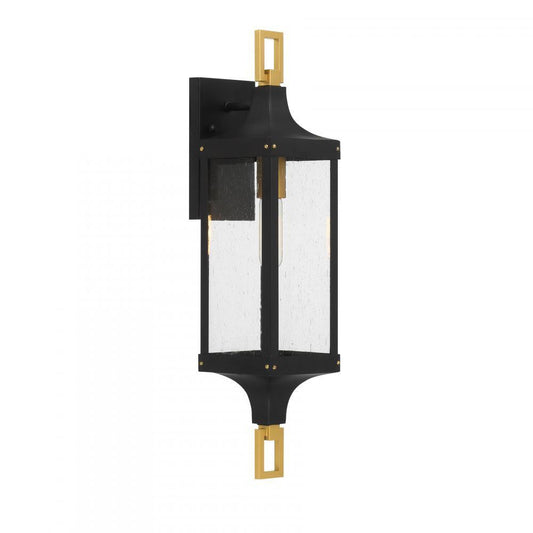 Savoy House Glendale 1-Light Outdoor Wall Lantern Matte Black and Weathered Brushed Brass