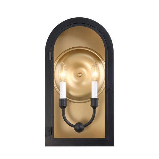 Savoy House Grotto 2-Light Outdoor Wall Lantern Matte Black with Vintage Gold