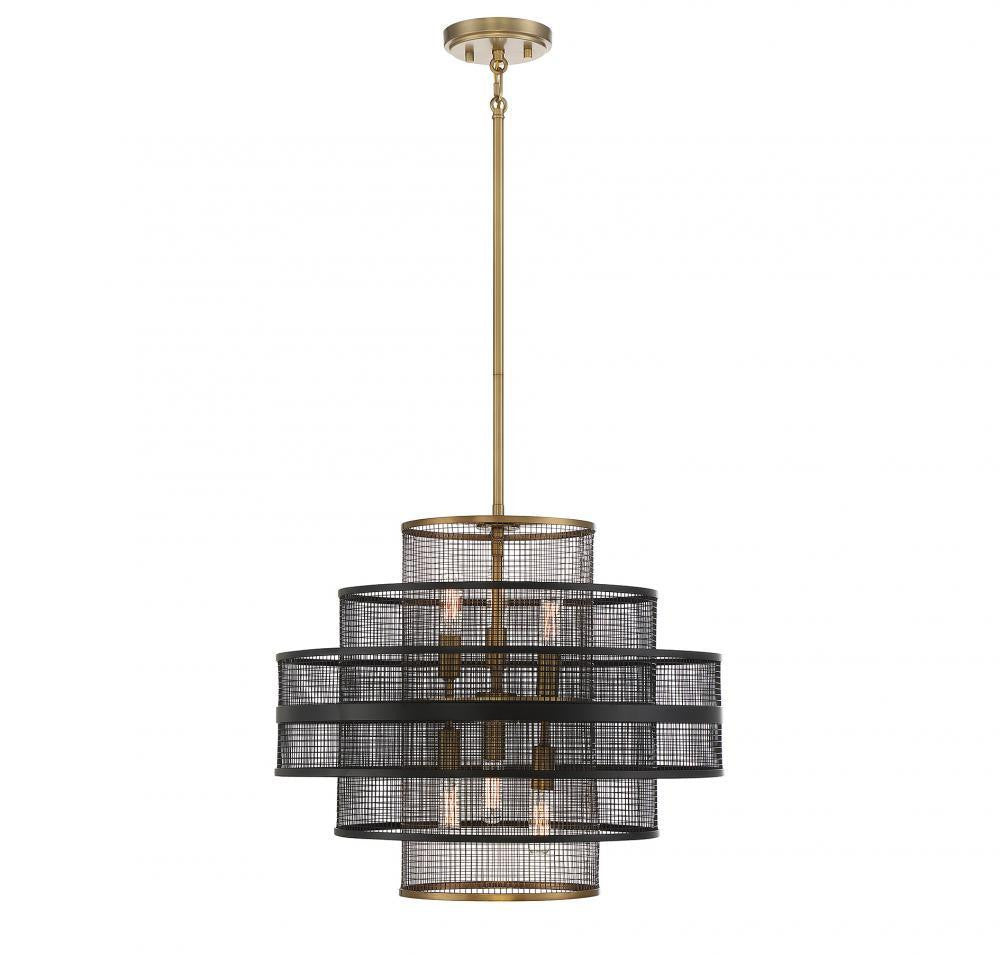 Savoy House Kelvin 6-Light Pendant Matte Black with Warm Brass Accents