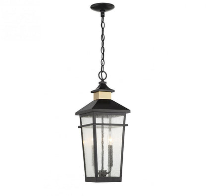 Savoy House Kingsley 2-Light Outdoor Hanging Lantern Matte Black with Warm Brass