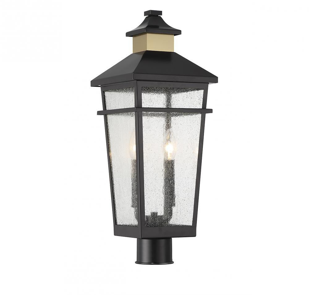 Savoy House Kingsley 2-Light Outdoor Post Lantern Matte Black with Warm Brass