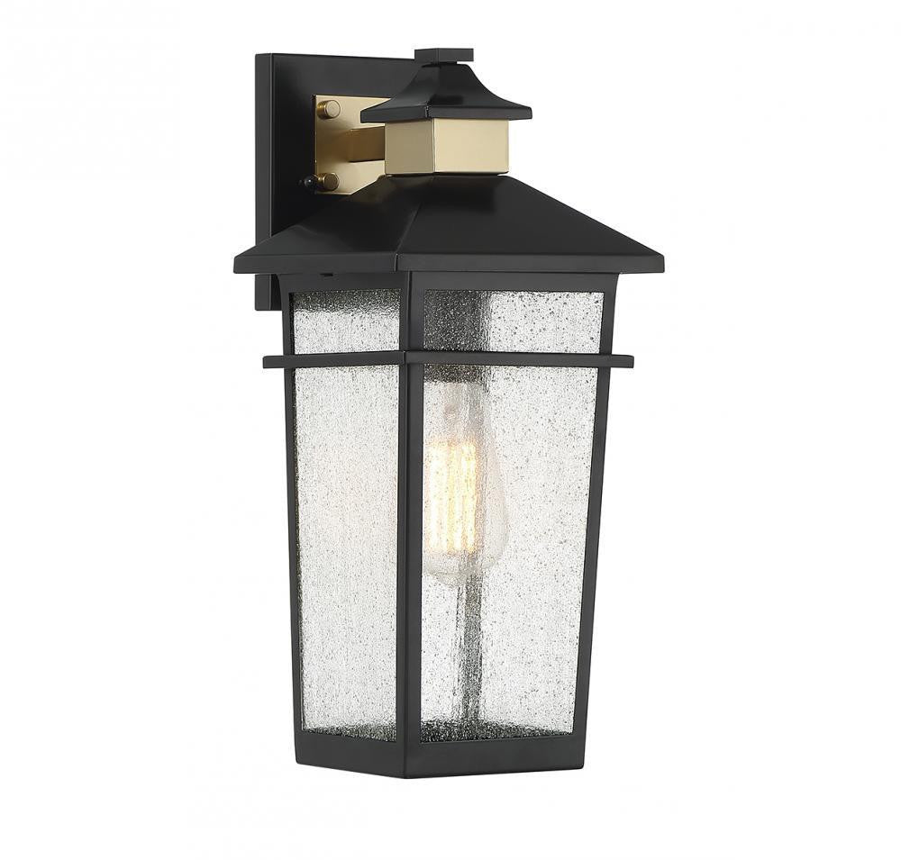 Savoy House Kingsley 1-Light Outdoor Wall Lantern Matte Black with Warm Brass