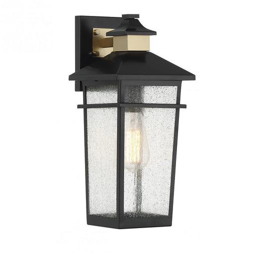 Savoy House Kingsley 1-Light Outdoor Wall Lantern Matte Black with Warm Brass