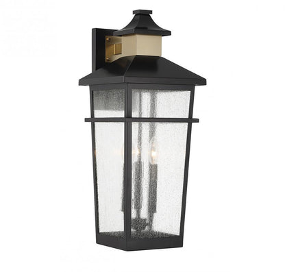 Savoy House Kingsley 3-Light Outdoor Wall Lantern Matte Black with Warm Brass