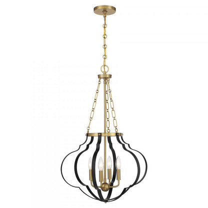 Savoy House Mercer 4-Light Pendant Matte Black and Warm Brass