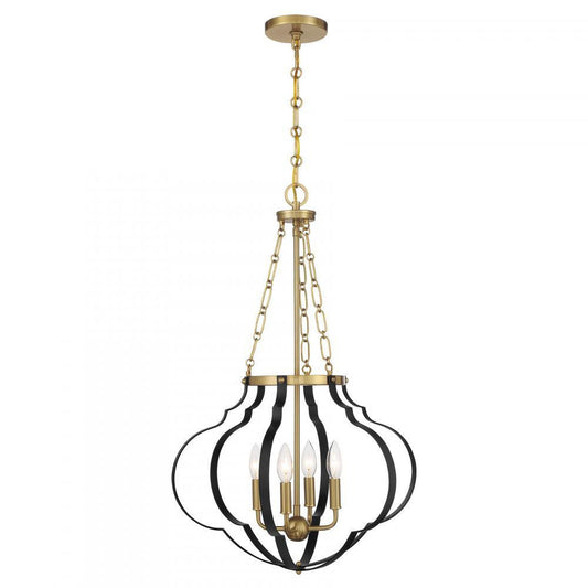 Savoy House Mercer 4-Light Pendant Matte Black and Warm Brass