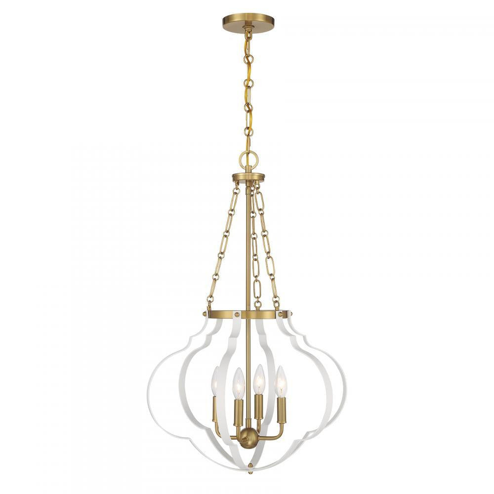 Savoy House Mercer 4-Light Pendant White and Warm Brass