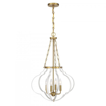 Savoy House Mercer 4-Light Pendant White and Warm Brass