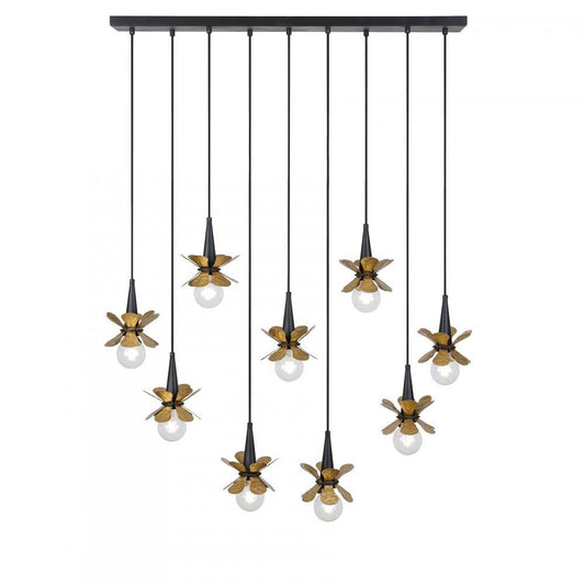 Savoy House Portinatx Linear Chandelier Satin Black with Hammered Gold