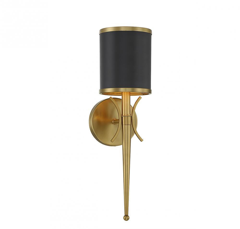 Savoy House Quincy 19-in Wall Sconce Matte Black with Warm Brass