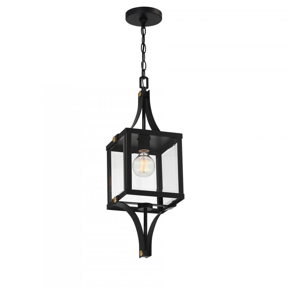 Savoy House Raeburn 1-Light Outdoor Hanging Lantern Matte Black and Weathered Brushed Brass