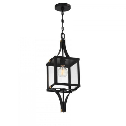 Savoy House Raeburn 1-Light Outdoor Hanging Lantern Matte Black and Weathered Brushed Brass