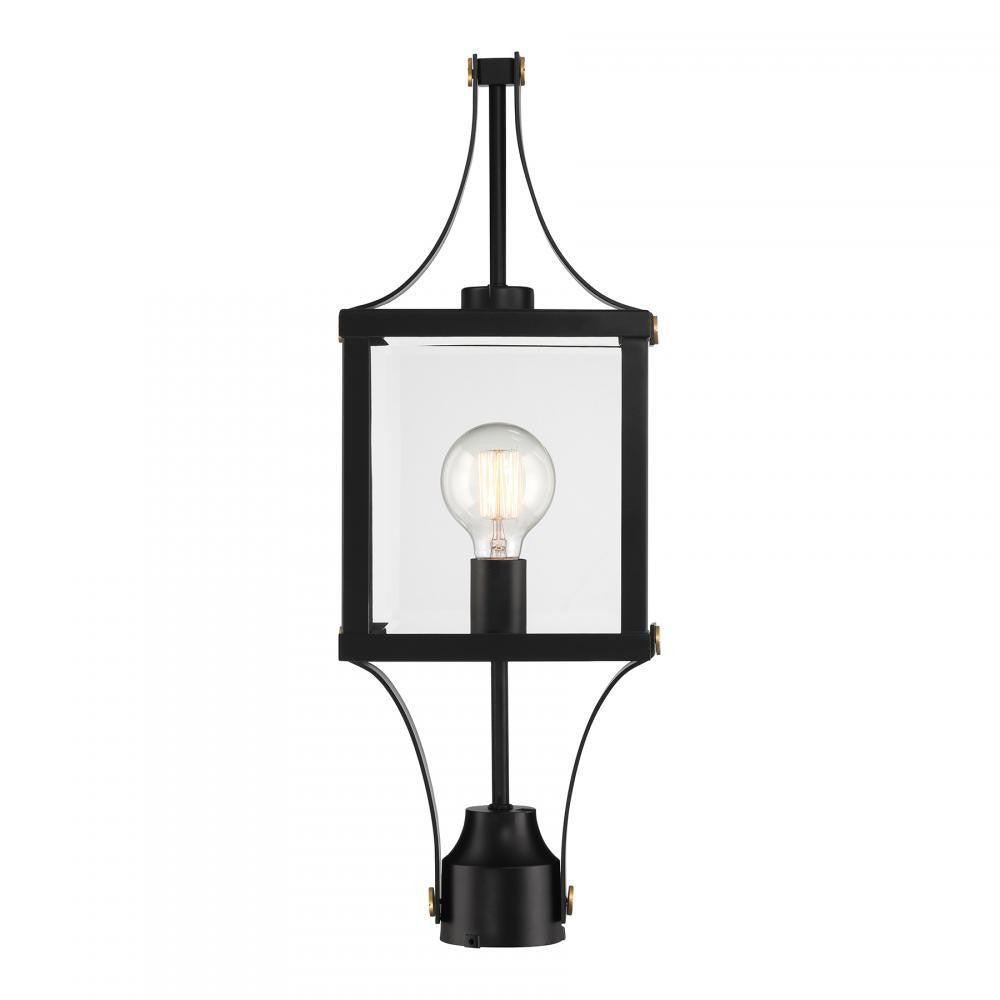 Savoy House Raeburn 1-Light Outdoor Post Lantern Matte Black and Weathered Brushed Brass