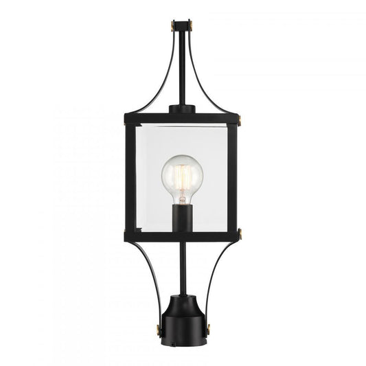 Savoy House Raeburn 1-Light Outdoor Post Lantern Matte Black and Weathered Brushed Brass