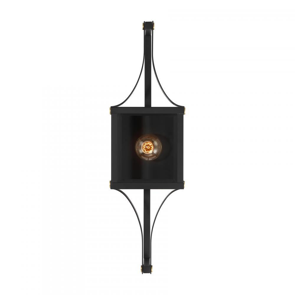 Savoy House Raeburn 1-Light Outdoor Wall Lantern Matte Black and Weathered Brushed Brass