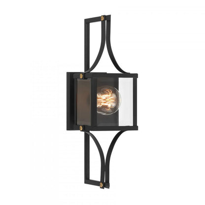 Savoy House Raeburn 1-Light Outdoor Wall Lantern Matte Black and Weathered Brushed Brass