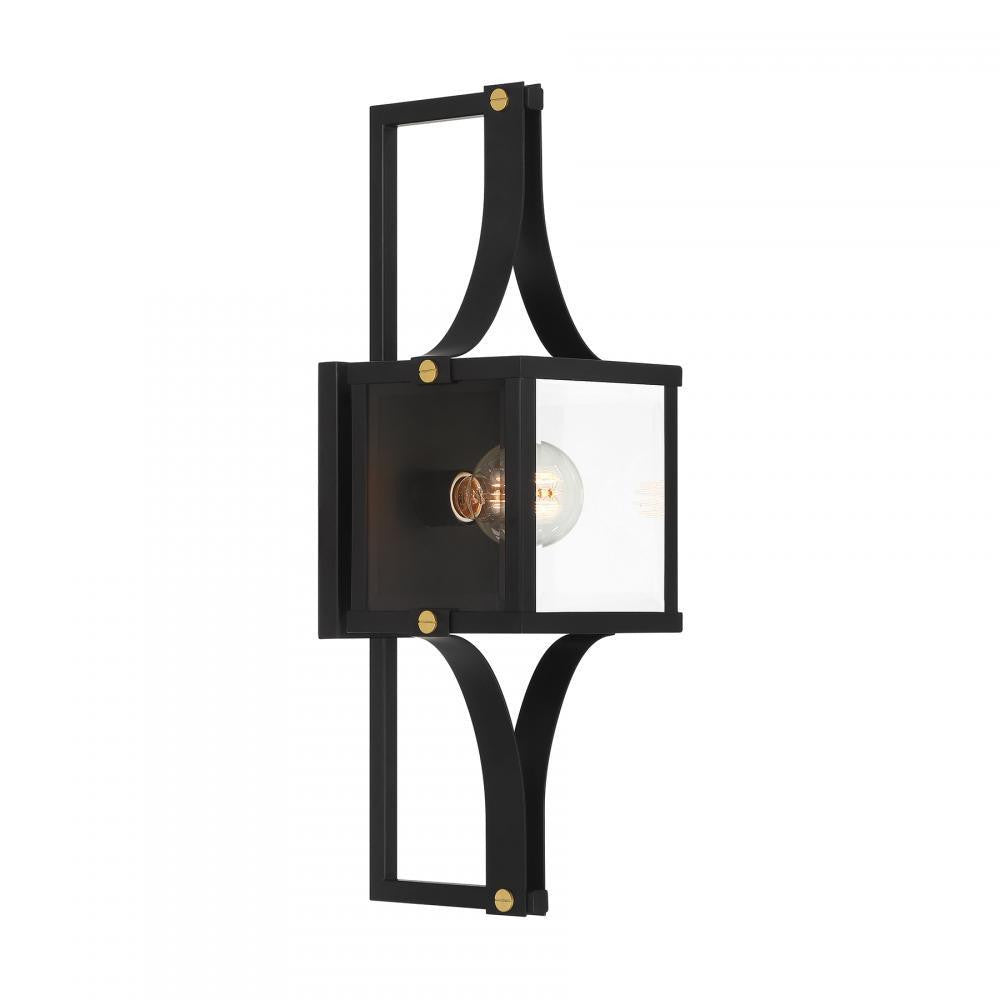 Savoy House Raeburn 1-Light Outdoor Wall Lantern Matte Black and Weathered Brushed Brass