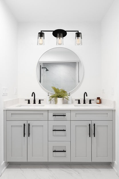 Savoy House Sacremento Bath Vanity Light, 3-Light, Black, Glass Shade, 24"W (8-7045-3-BK AHVWY)