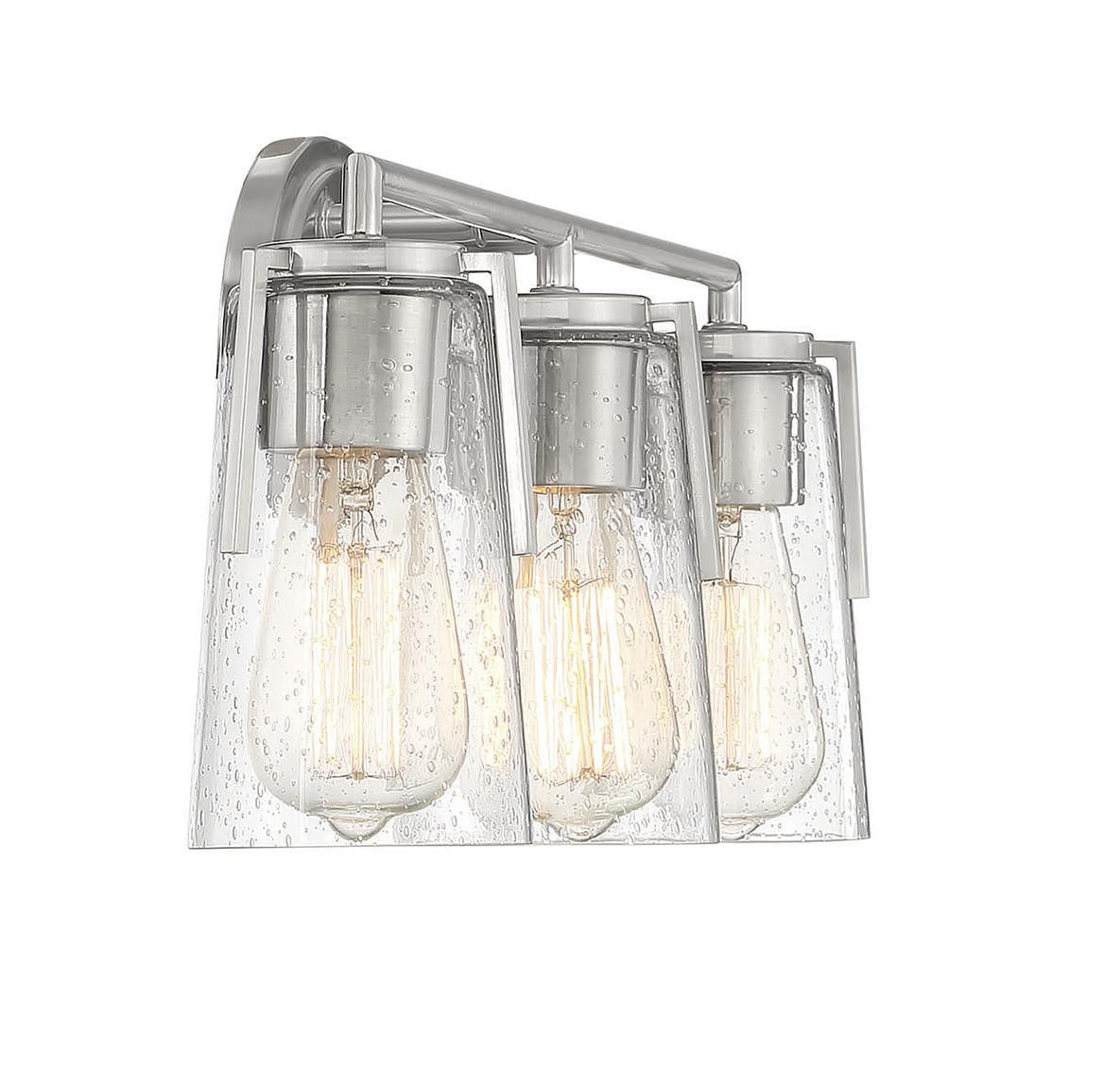 Savoy House Sacremento Bath Vanity Light, 3-Light, Satin Nickel, Glass Shade, 24"W (8-7045-3-SN AHVWZ)