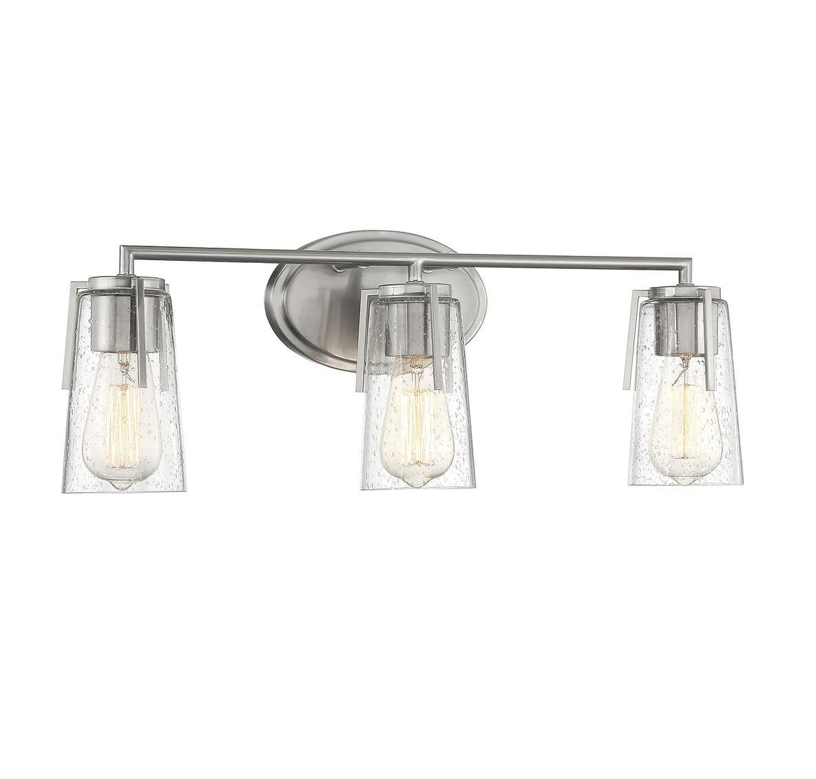 Savoy House Sacremento Bath Vanity Light, 3-Light, Satin Nickel, Glass Shade, 24"W (8-7045-3-SN AHVWZ)