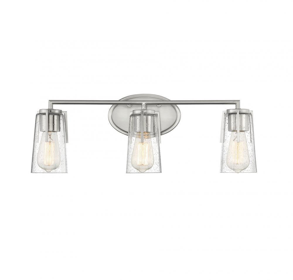 Savoy House Sacremento Bath Vanity Light, 3-Light, Satin Nickel, Glass Shade, 24"W (8-7045-3-SN AHVWZ)