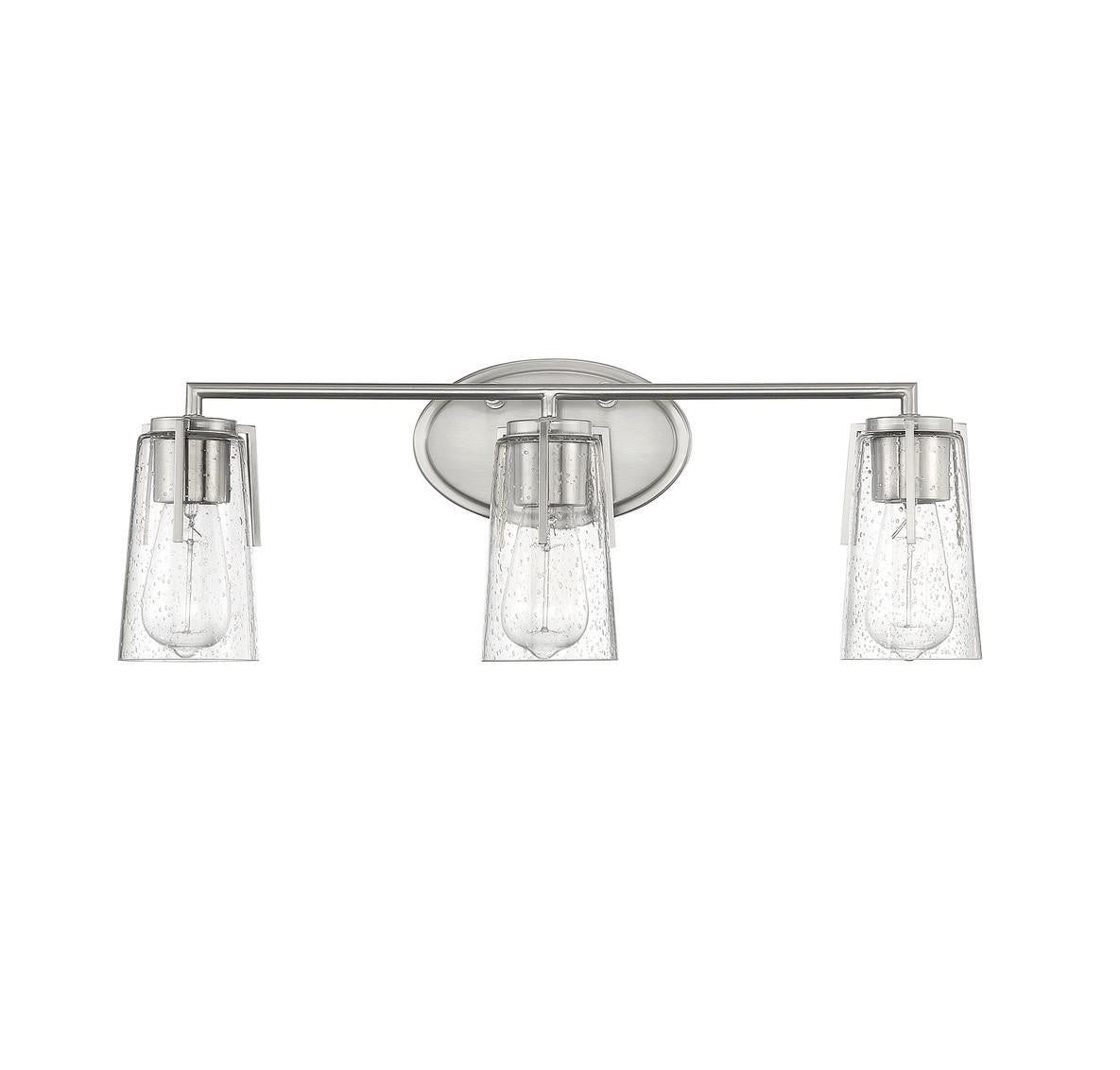 Savoy House Sacremento Bath Vanity Light, 3-Light, Satin Nickel, Glass Shade, 24"W (8-7045-3-SN AHVWZ)