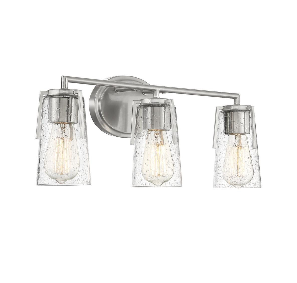 Savoy House Sacremento Bath Vanity Light, 3-Light, Satin Nickel, Glass Shade, 24"W (8-7045-3-SN AHVWZ)